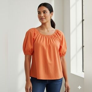 A New Day Women's Orange Puff Sleeve Blouse Size XS